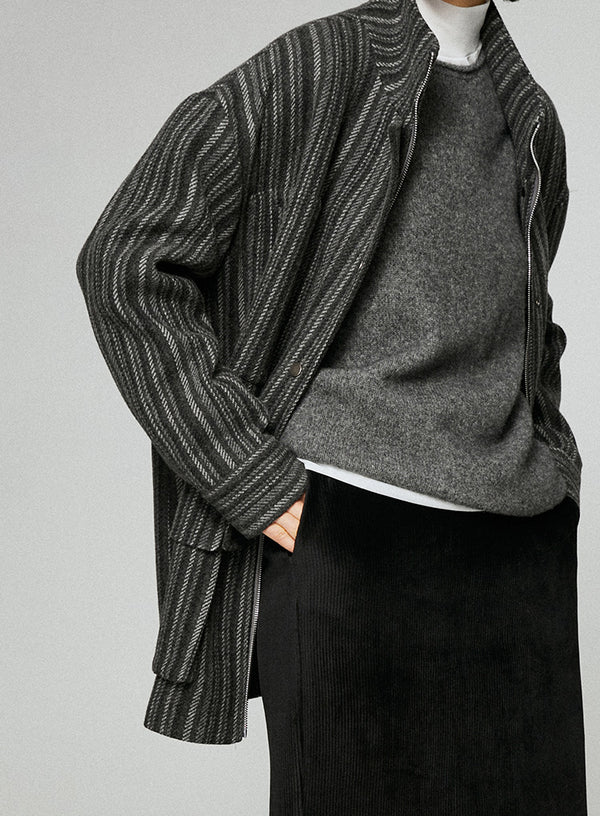 Striped Wool Blend Tweed Coat