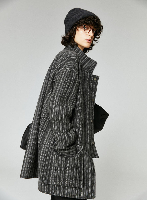 Striped Wool Blend Tweed Coat