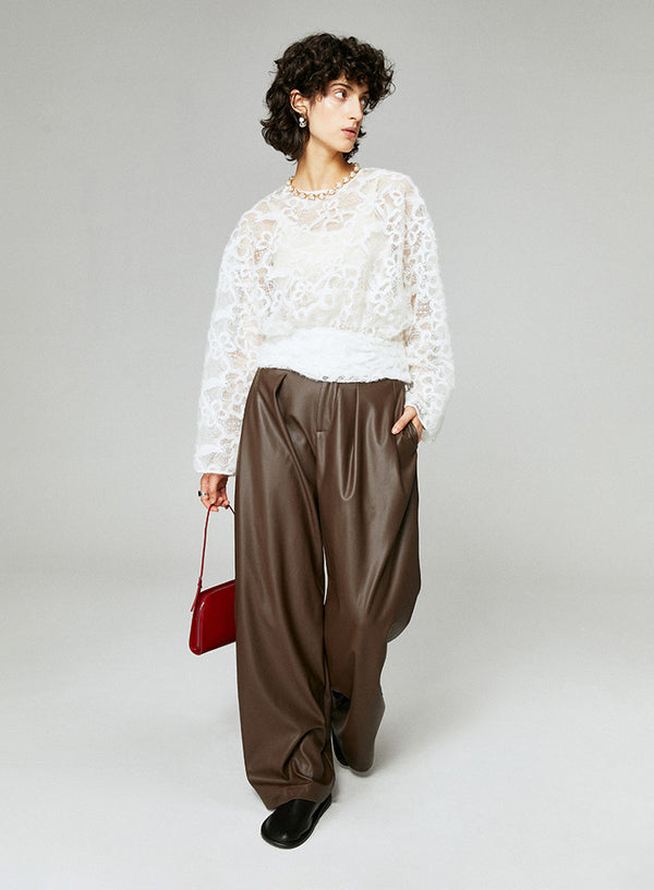 French Style Camellia Textured Lace Blouse