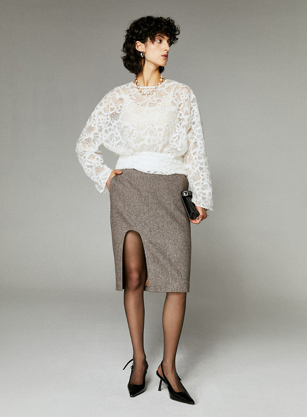 Slit Design Lady Wool Skirt