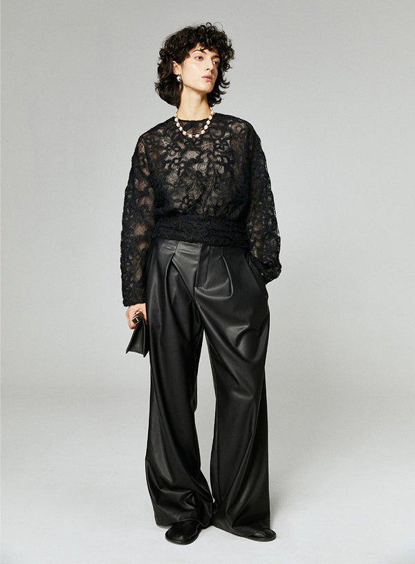 French Style Camellia Textured Lace Blouse
