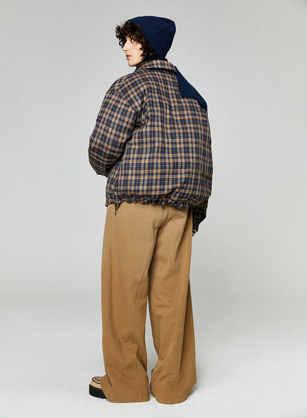 Plaid Short White Goose Down Jacket