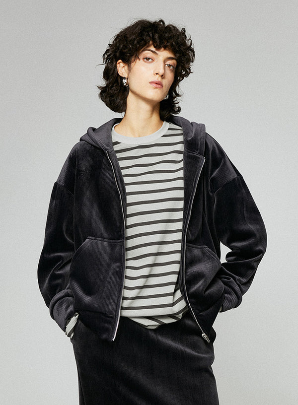 Retro Corduroy Hoodie Jacket
