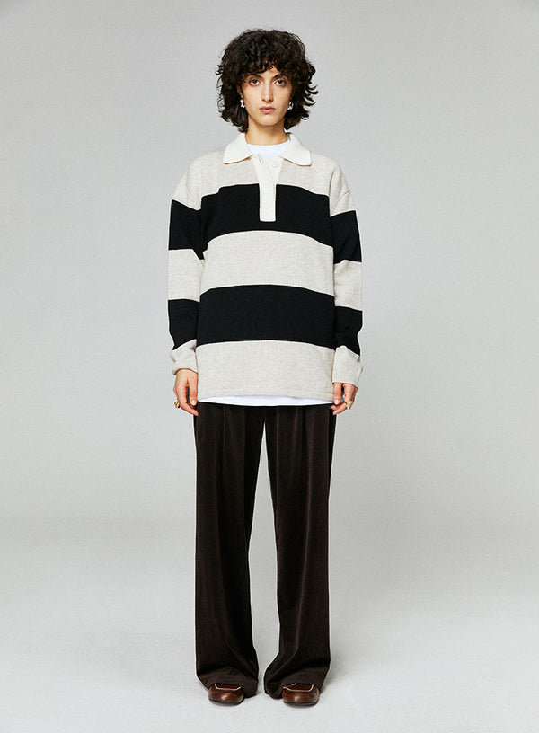Wool Striped Polo Sweater