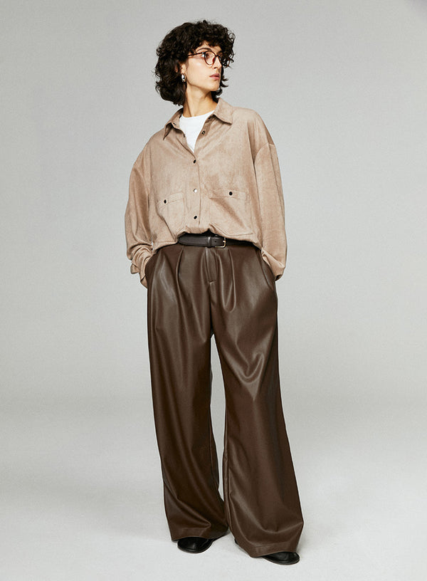 Khaki Retro Suede Shirt