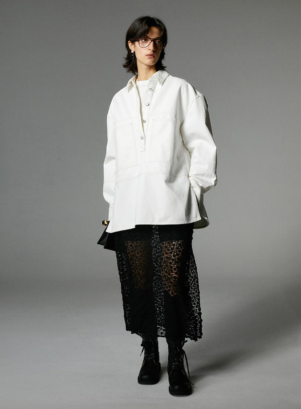 White Denim Pullover Shirt