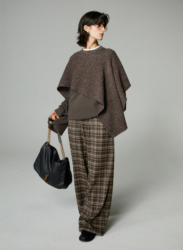 Plaid Straight Wide-Leg Trousers