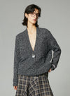 Button Up Deep V-Neck Wool Sweater