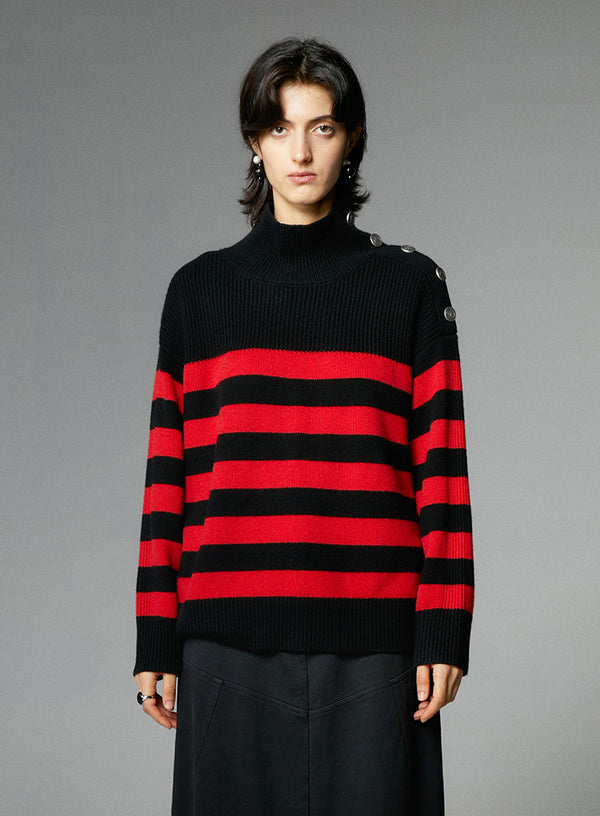 Button-Down Wool Striped Sweater