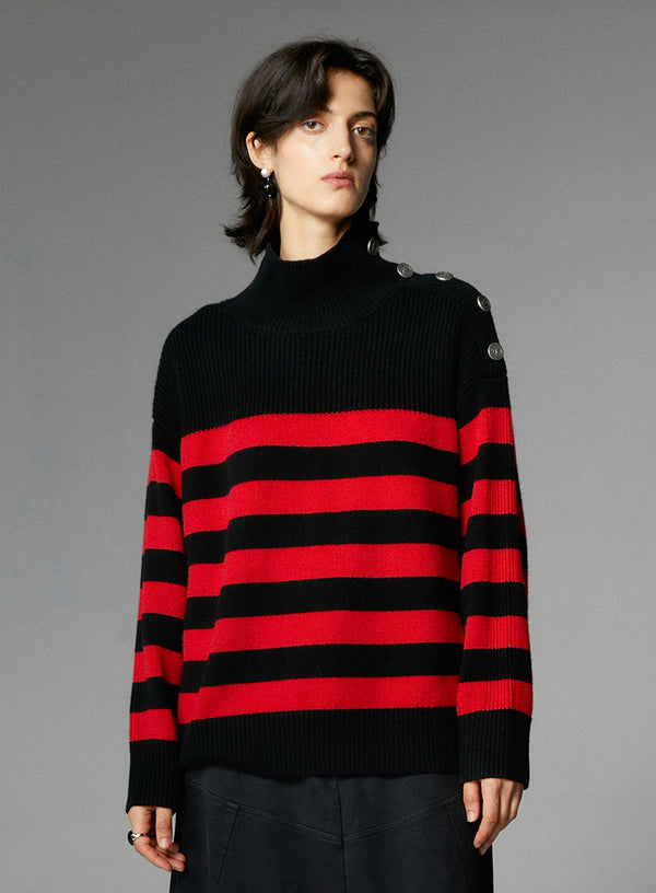Button-Down Wool Striped Sweater