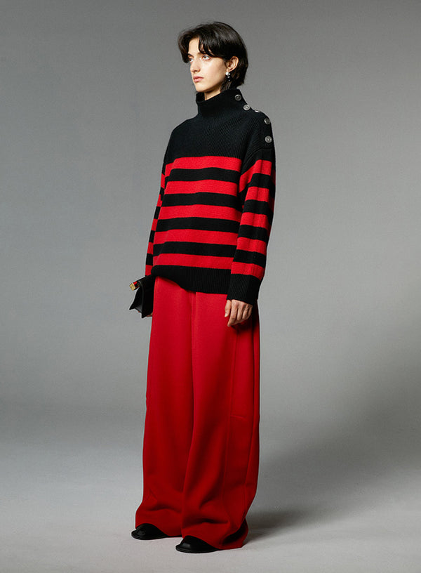 Button-Down Wool Striped Sweater