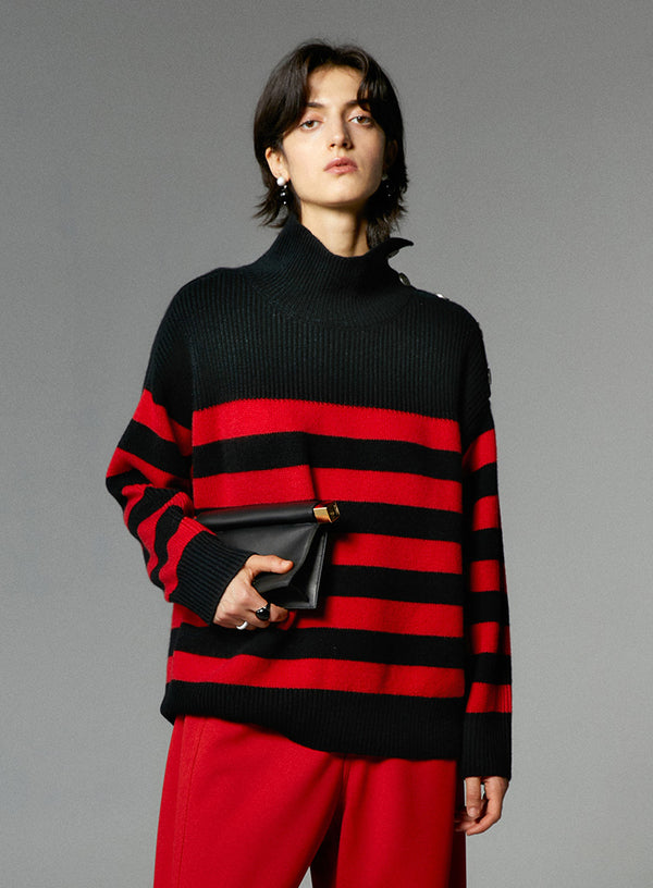 Button-Down Wool Striped Sweater