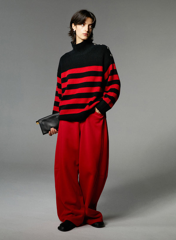 Button-Down Wool Striped Sweater