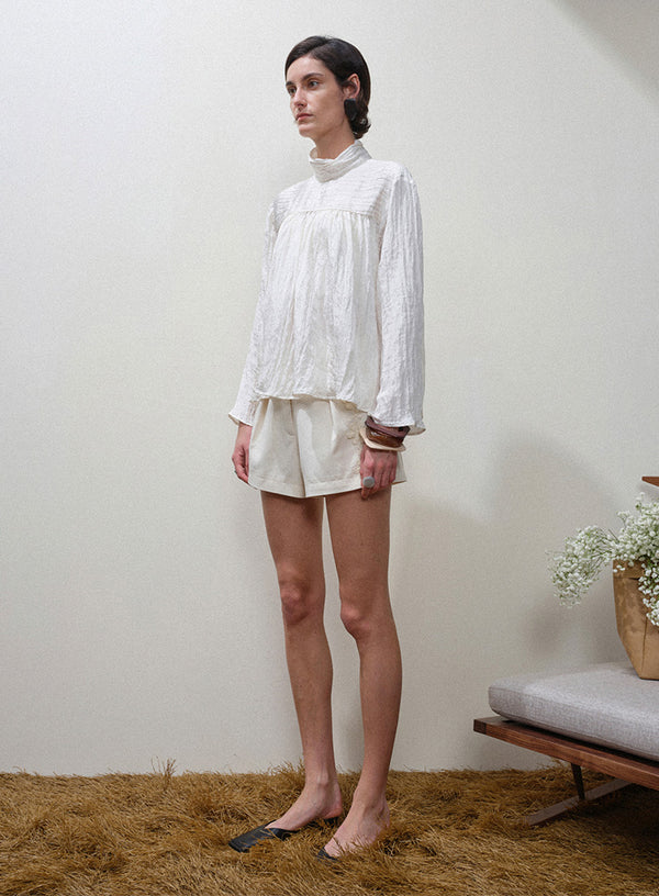 Classic Pleated High-Neck Blouse