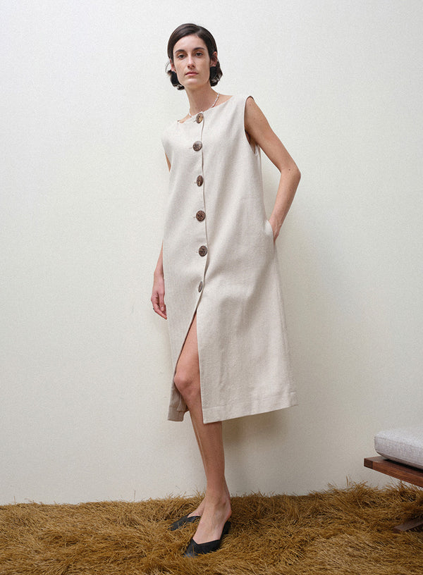 Linen Sleeveless Midi Dress