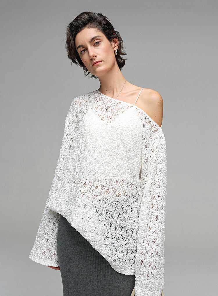 【Bellialeu】Shirring lace off-shoulder Lace Off-Shoulder Long Sleeved Top – Infftru