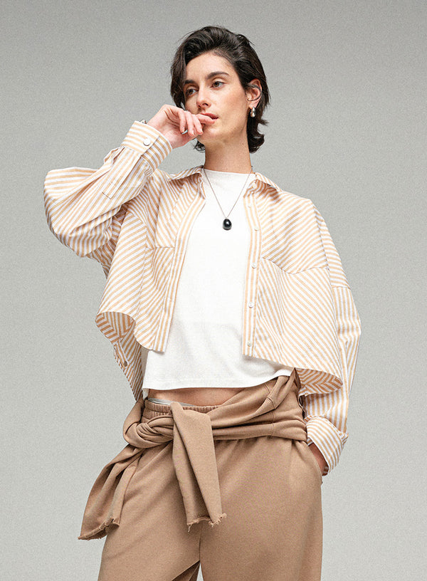 Cotton Cropped Striped Shirt