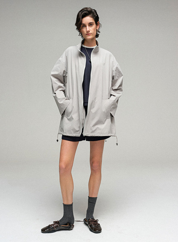 Nylon Stand Collar Zip-Up Jacket