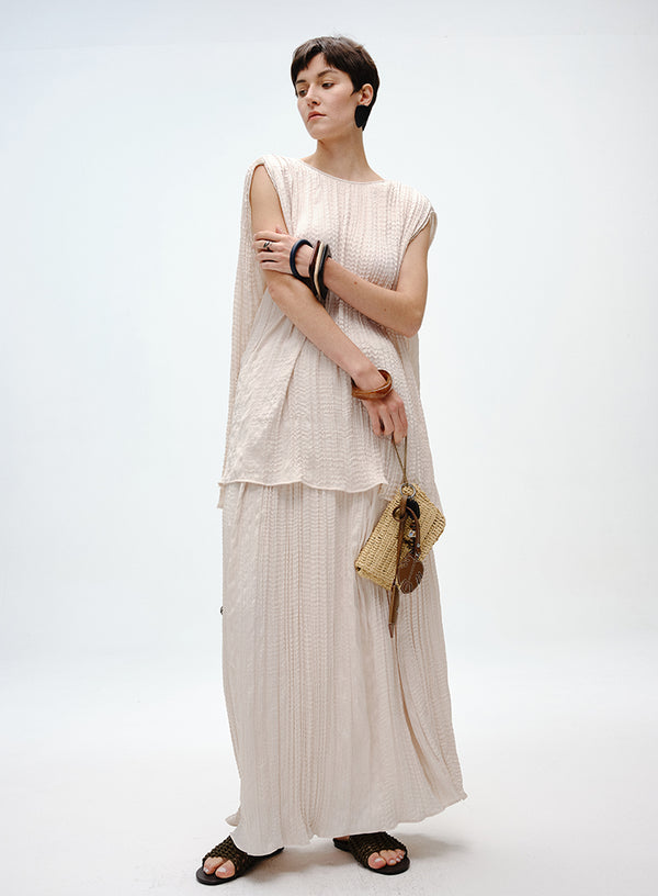 Pleated Skirt with Wooden Pendant
