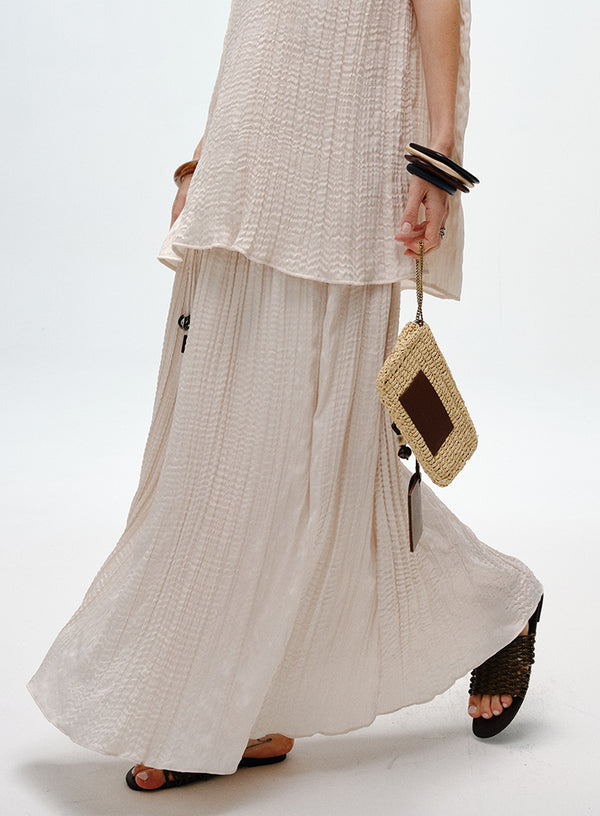 Pleated Skirt with Wooden Pendant