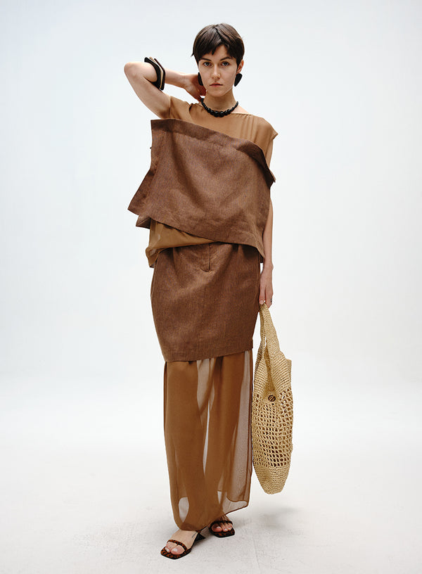Sheer Layered Midi Skirt