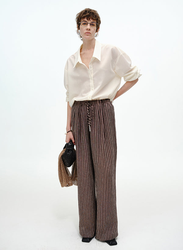 Striped Wide-Leg Linen Trousers