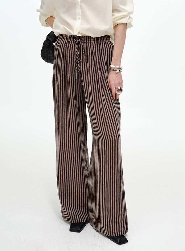 Striped Wide-Leg Linen Trousers
