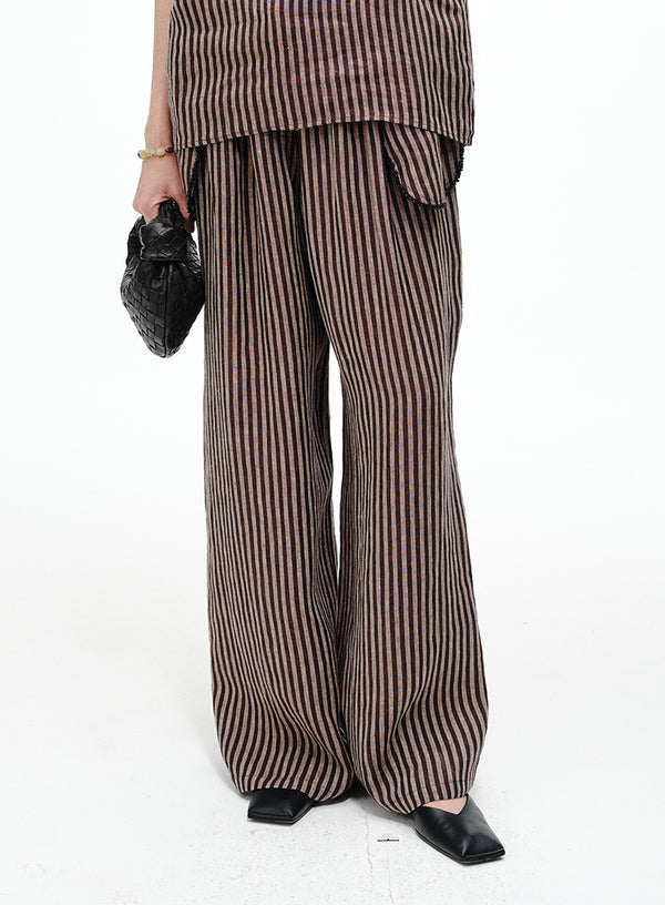 Striped Wide-Leg Linen Trousers
