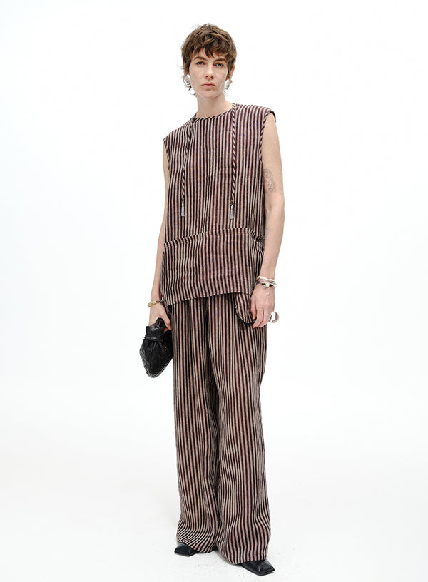 Striped Wide-Leg Linen Trousers