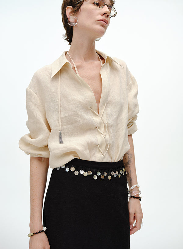 Drawstring Linen Shirt