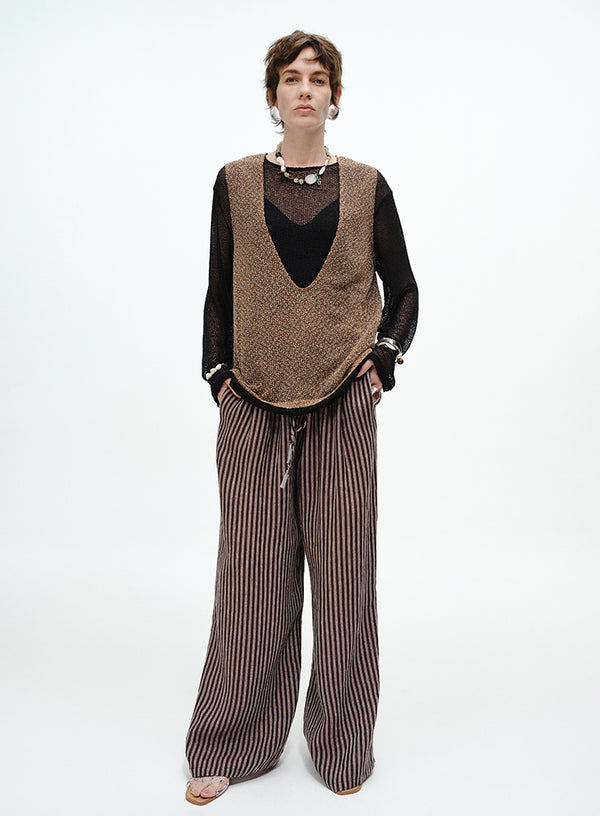 Striped Wide-Leg Linen Trousers