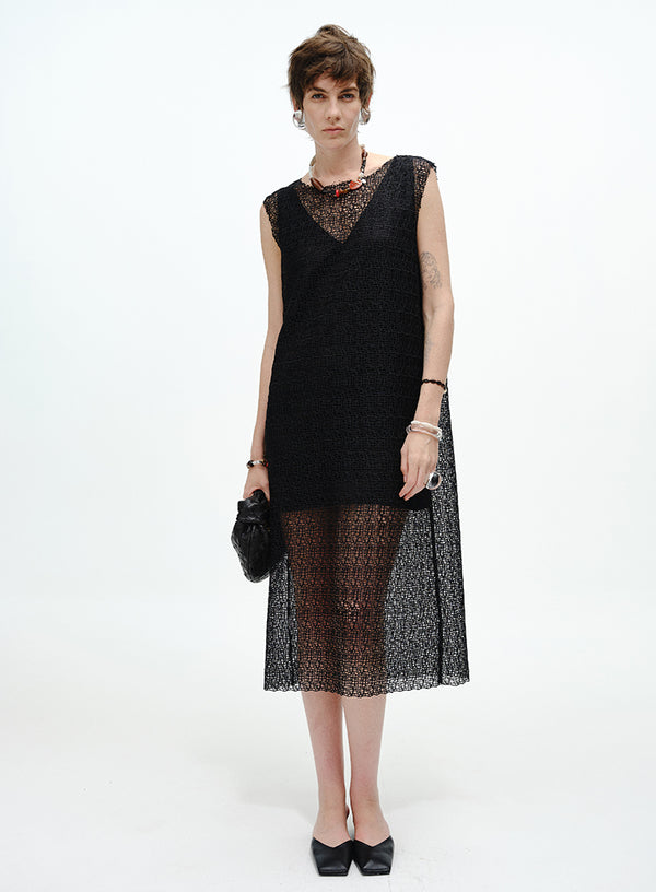 Sheer Cutout Sleeveless Dress