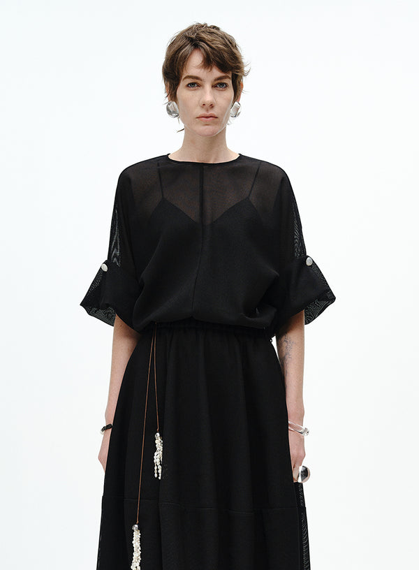 Drop-Shoulder Drawstring Top