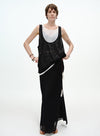 Pearl-Trimmed Ribbed Skirt - Side Slits