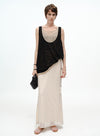 Pearl-Trimmed Ribbed Skirt - Side Slits