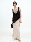 Pearl-Trimmed Ribbed Skirt - Side Slits