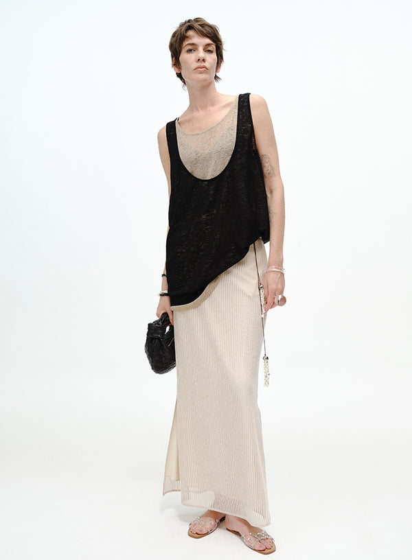 Pearl-Trimmed Ribbed Skirt - Side Slits