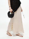 Pearl-Trimmed Ribbed Skirt - Side Slits