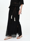Pearl-Trimmed Ribbed Skirt - Side Slits