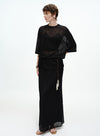 Pearl-Trimmed Ribbed Skirt - Side Slits
