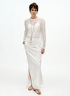 Pearl-Trimmed Ribbed Skirt - Side Slits