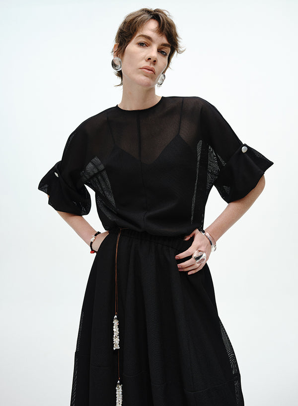 Drop-Shoulder Drawstring Top