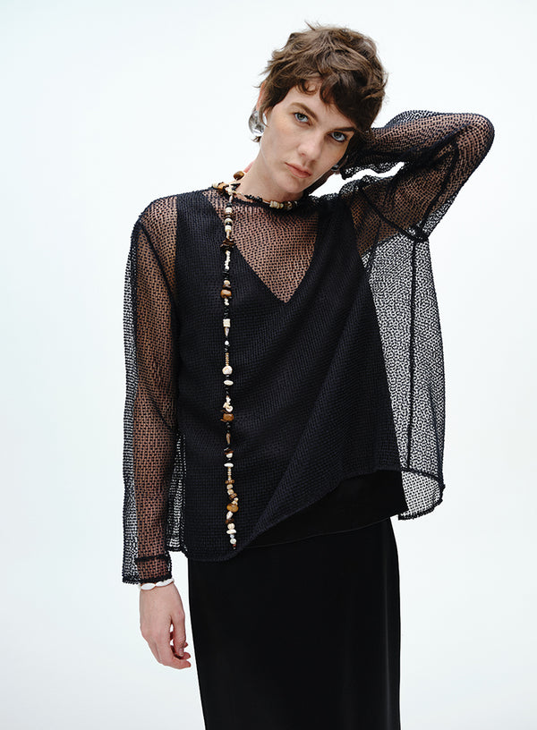 Sheer Mesh Backless Two-piece Top