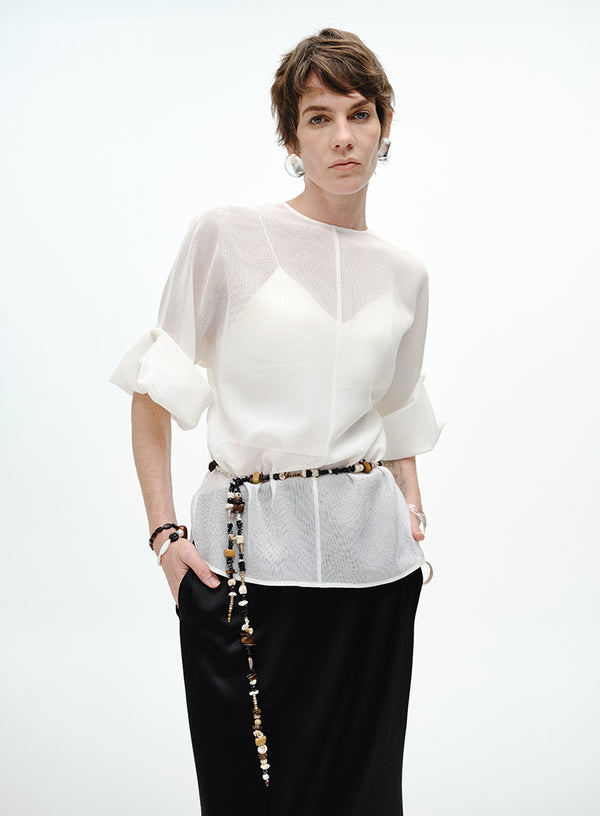 Drop-Shoulder Drawstring Top