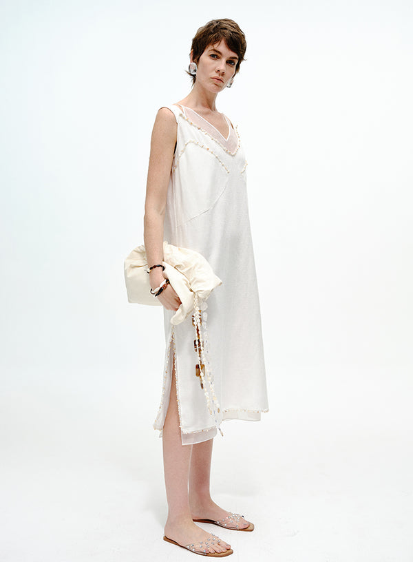 Double-Layer Pearl Linen Dress