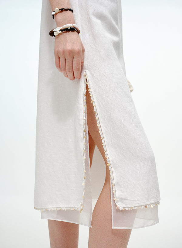 Double-Layer Pearl Linen Dress