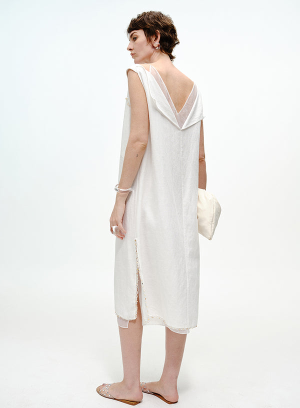 Double-Layer Pearl Linen Dress