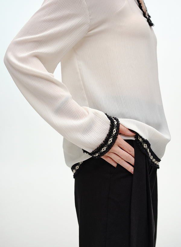 Raw-Edge V Neck Blouse