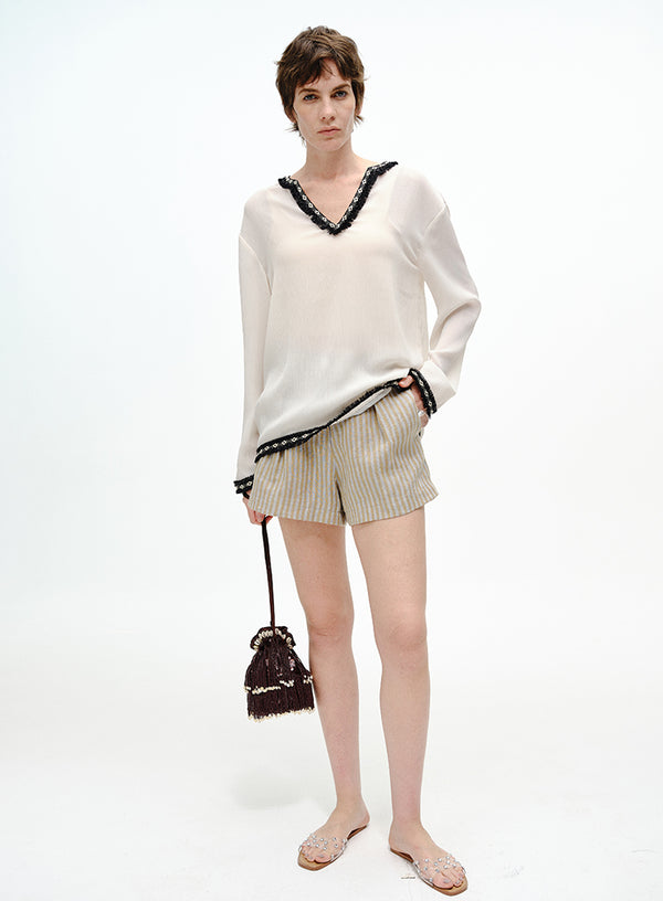 Retro Linen High-Waist Shorts
