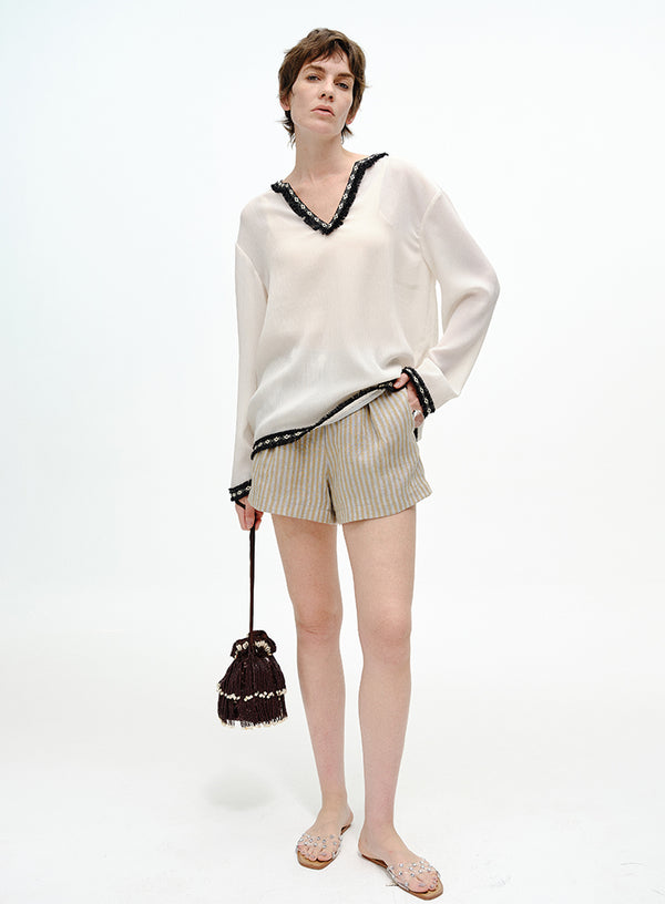 Retro Linen High-Waist Shorts